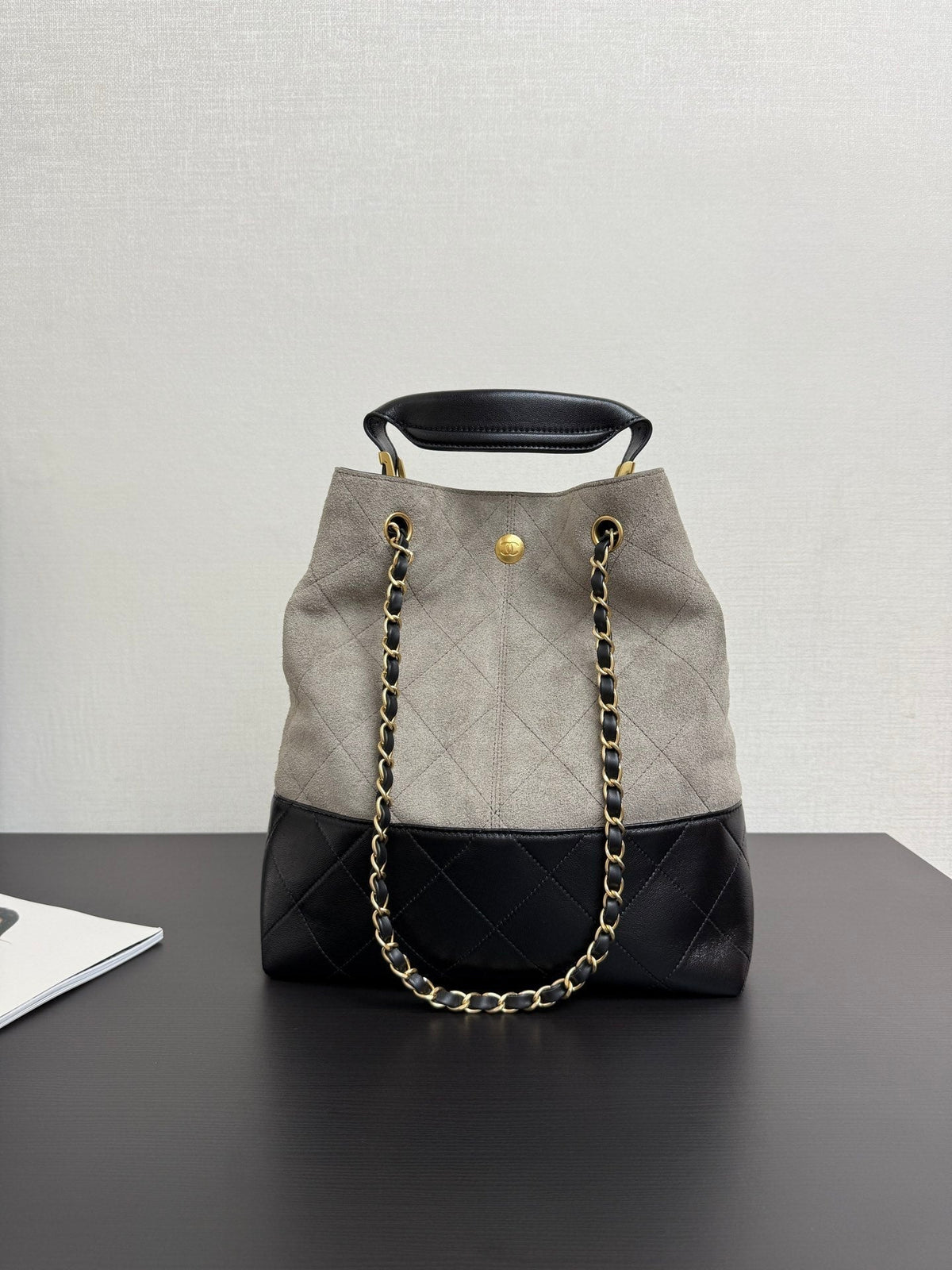 CC 25A Tote 28cm Grey Suede Black Calfskin