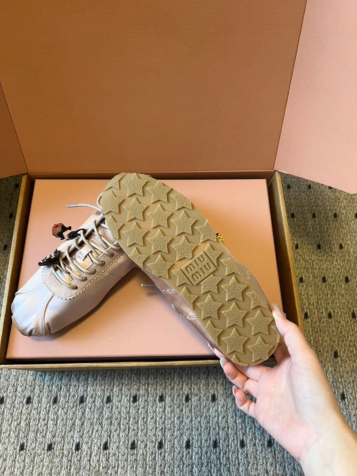 Miu Miu 2026  Plume Sneaker With Floral Charm Pink Satin 621345