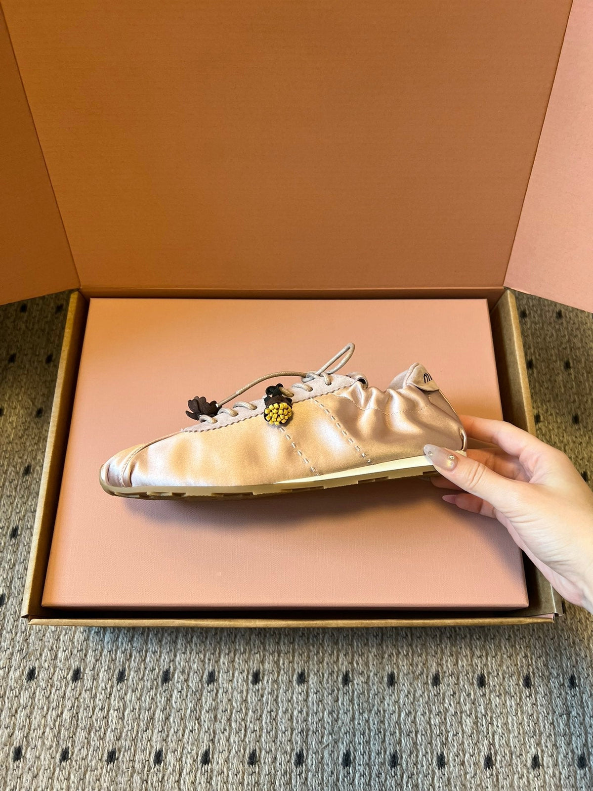 Miu Miu 2026  Plume Sneaker With Floral Charm Pink Satin 621345