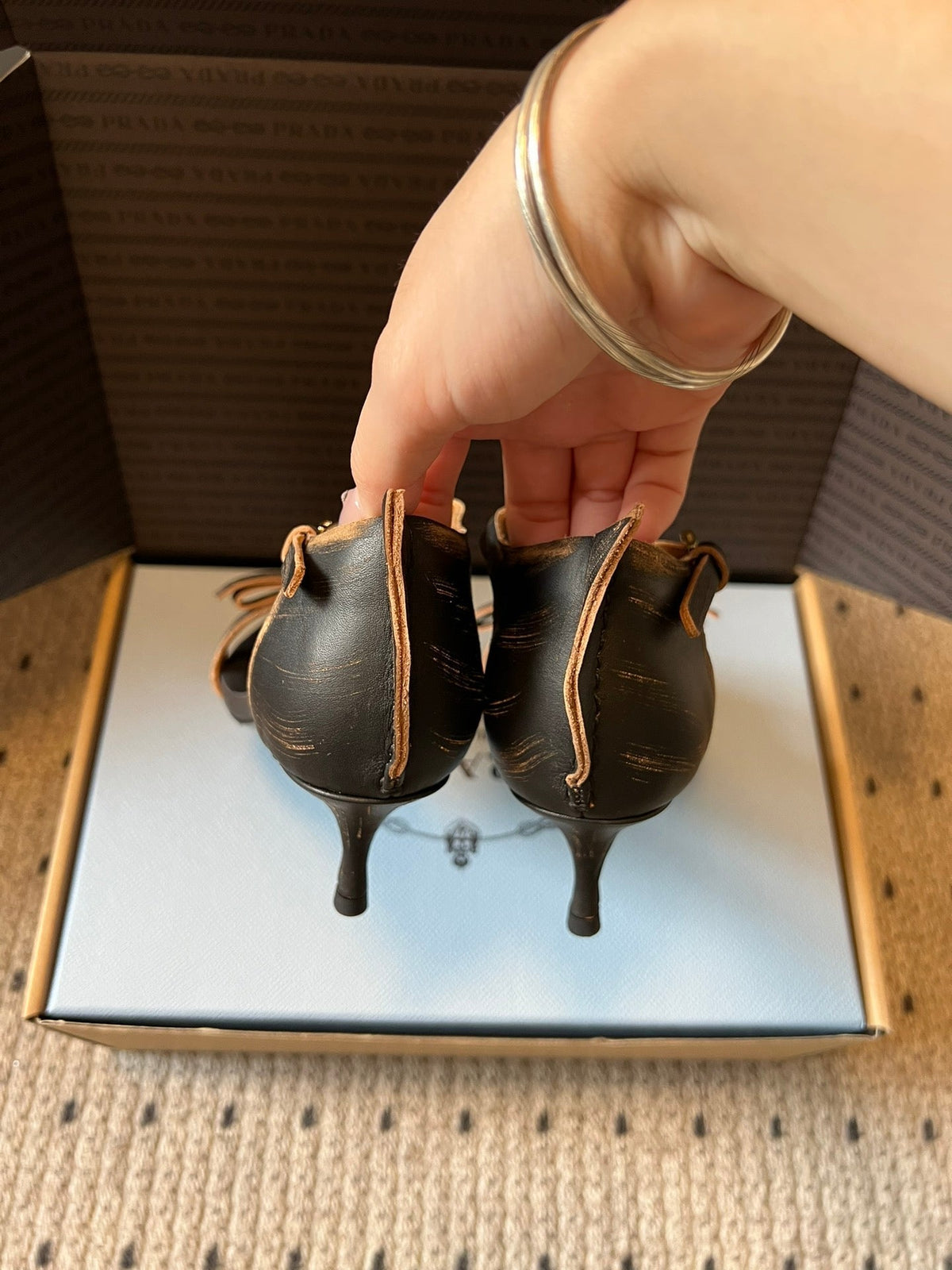 PRA 26S High-Heeled Sandals 60 Black Brown Cowhide 627445