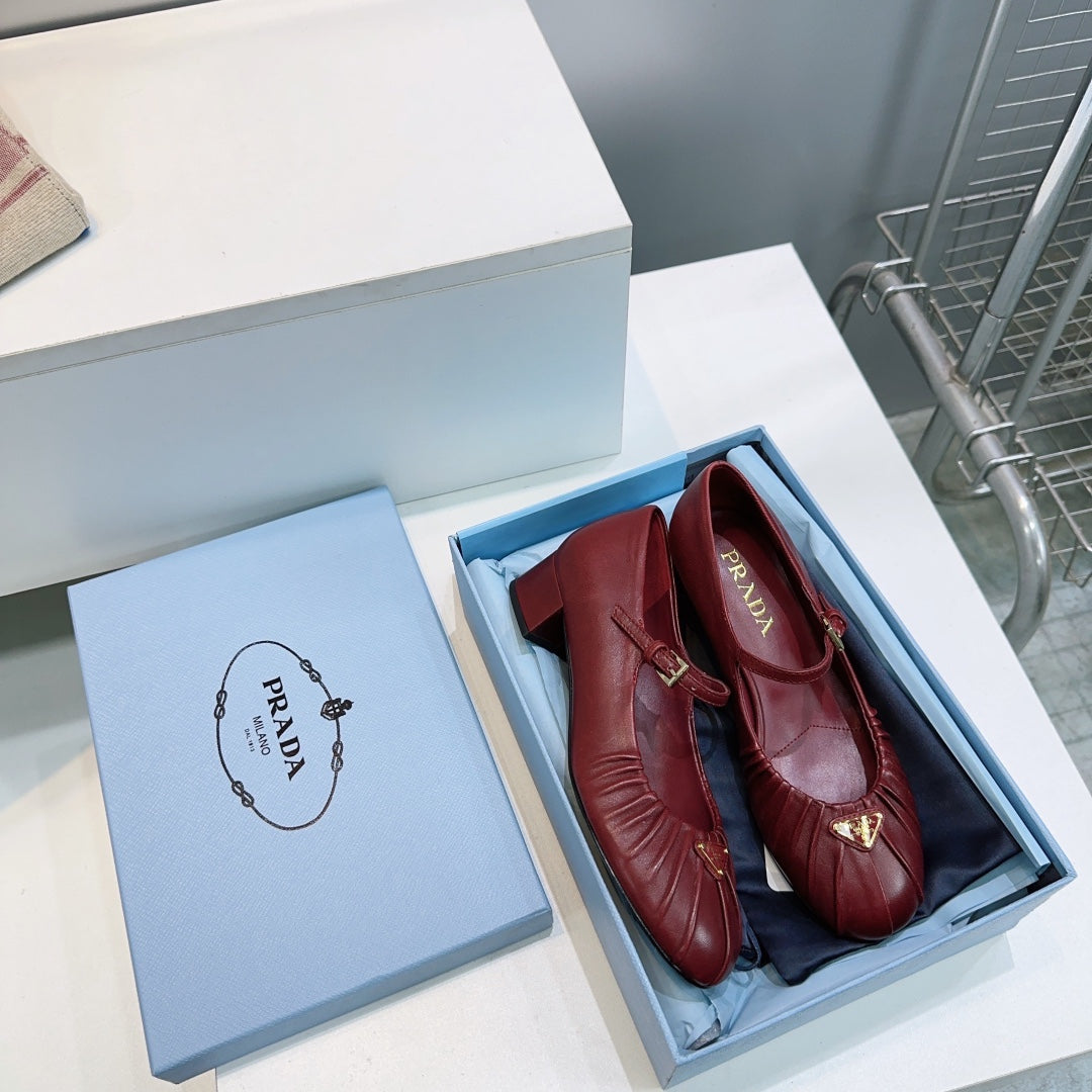 PRA 26S Mary Jane Chunky Heel Dark Red Sheepskin 628706