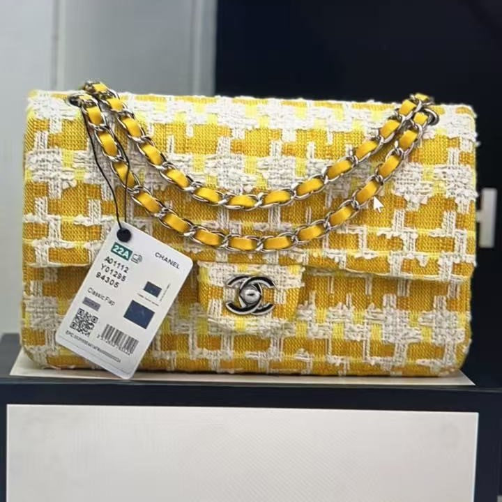 CC Spring-Summer 2026 Classic Flap Bag Yellow White Tweed