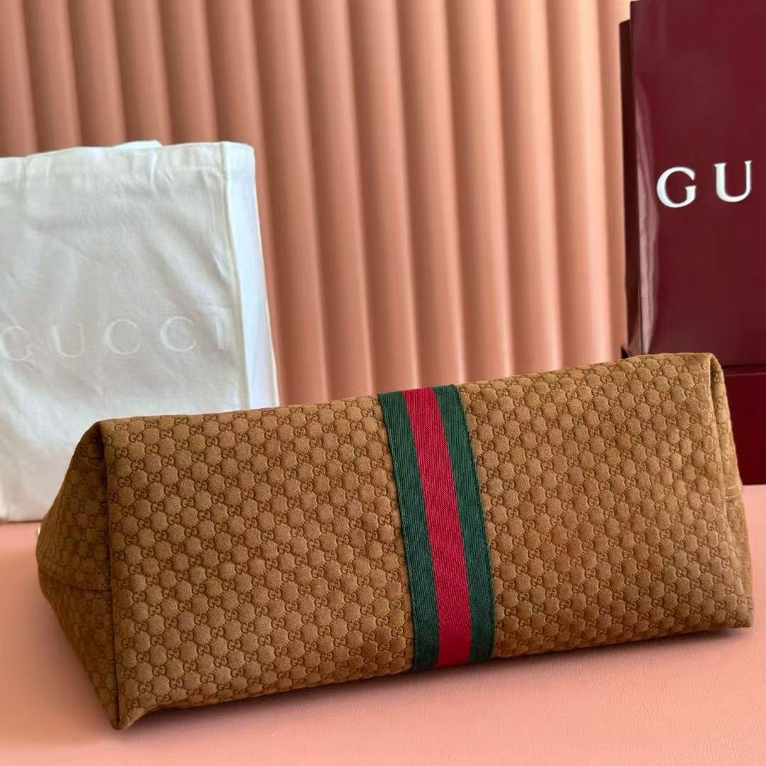 Gucci Giglio Large Tote Bag Dark Brown Suede