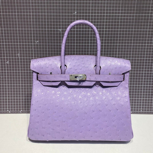 HM BIRKIN 30CM PURPLE OSTRICH LEATHER SILVER HARDWARE