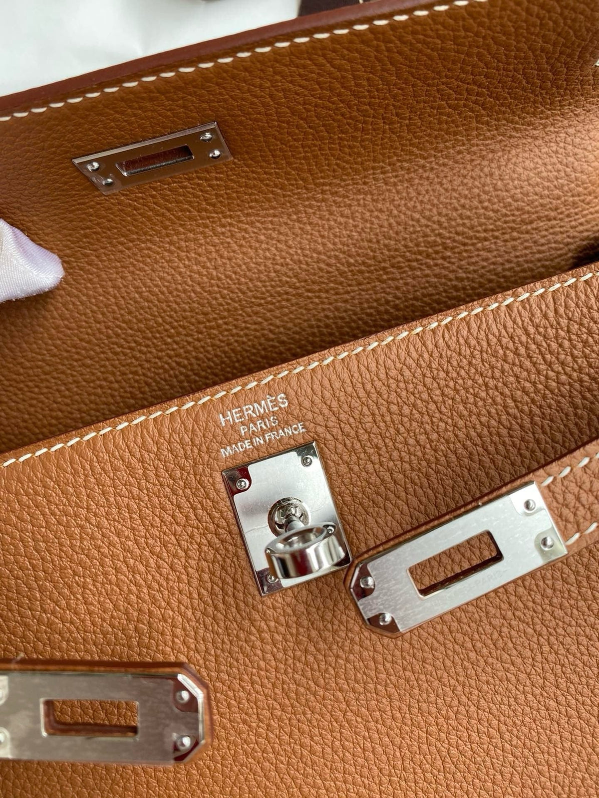 HM KELLY 28CM TAN TOGO SILVER HARDWARE