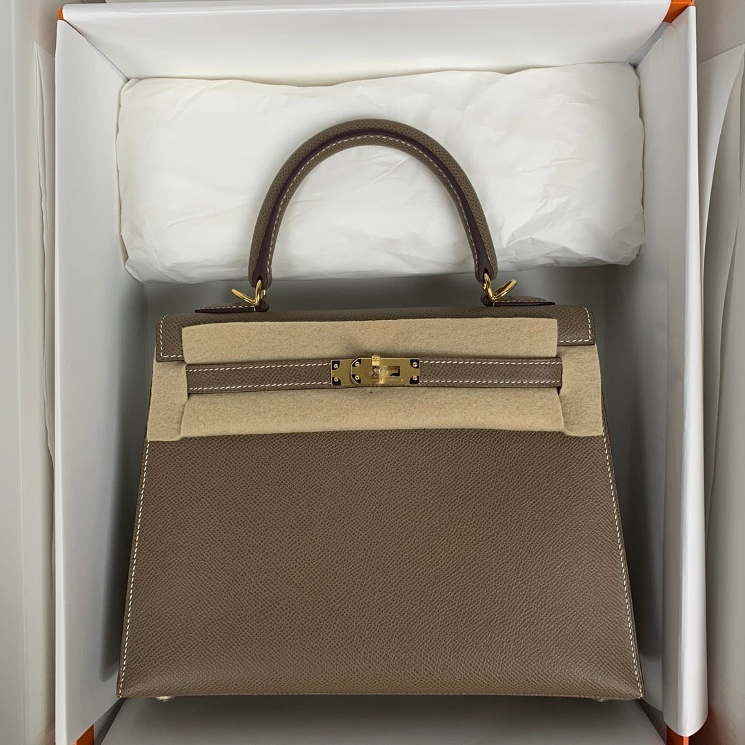HM KELLY 28CM ETOUPE EPSOM GOLD HARDWARE