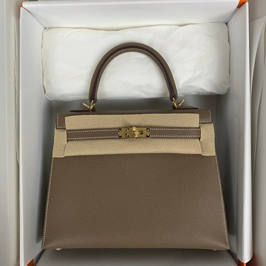 HM KELLY 28CM ETOUPE EPSOM GOLD HARDWARE