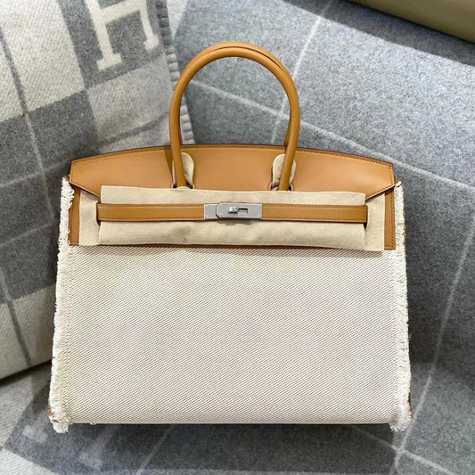 HM BIRKIN 35CM FRAY CANVAS SILVER HARDWARE