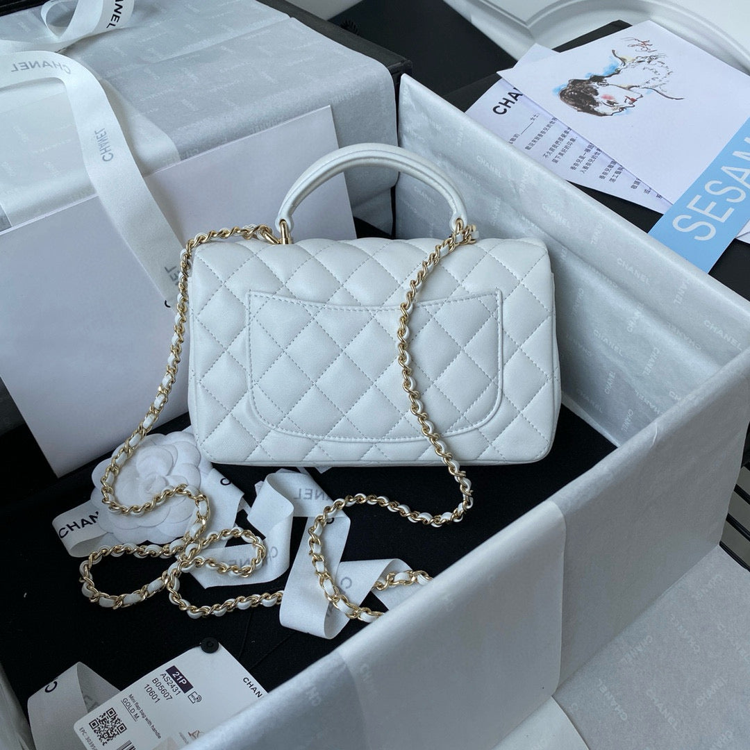 cc flap bag 20 white lambskin gold hardware