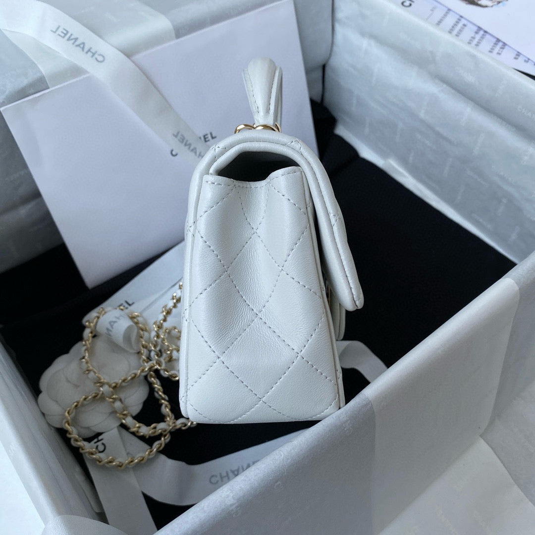 cc flap bag 20 white lambskin gold hardware