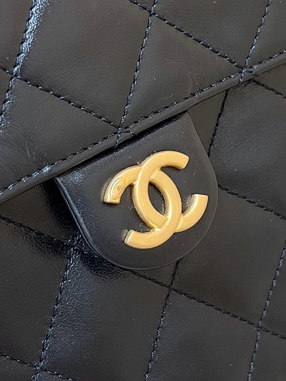 CC 25C Hobo Bag Large 40cm Balck Polished Calfskin Gold Hardware