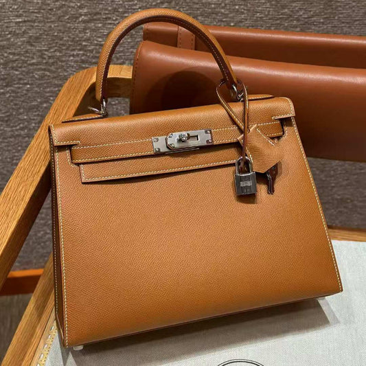 HM Kelly 32cm Bag Gold Epsom Silver Hardware