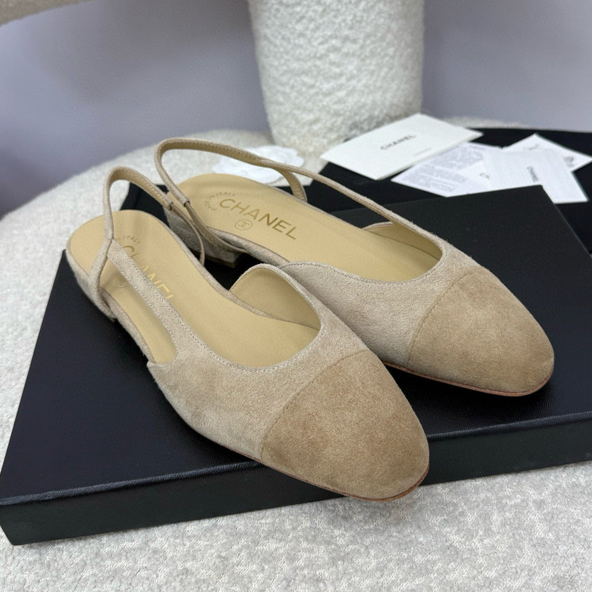 CC 25A Slingback Flat Dark Beige Suede