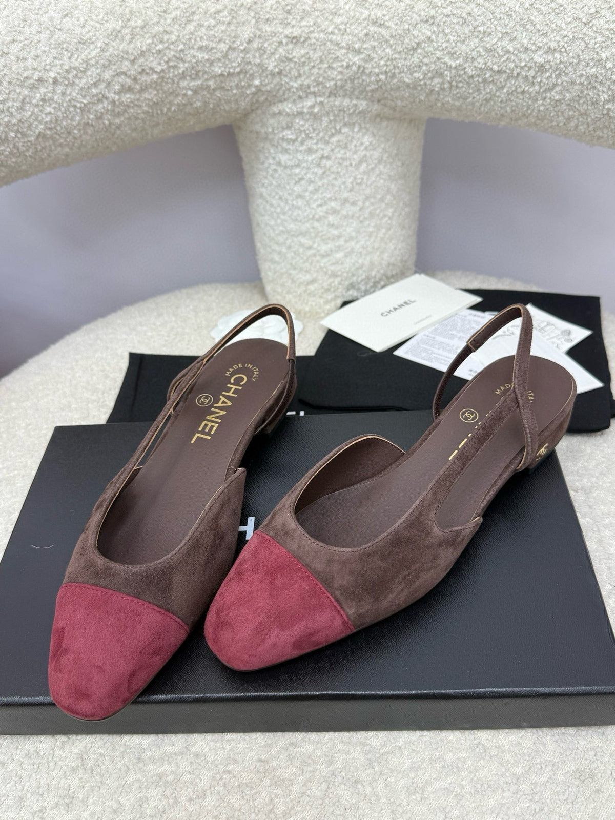 CC 25A Slingback Flat Chocolate Dark Red Suede