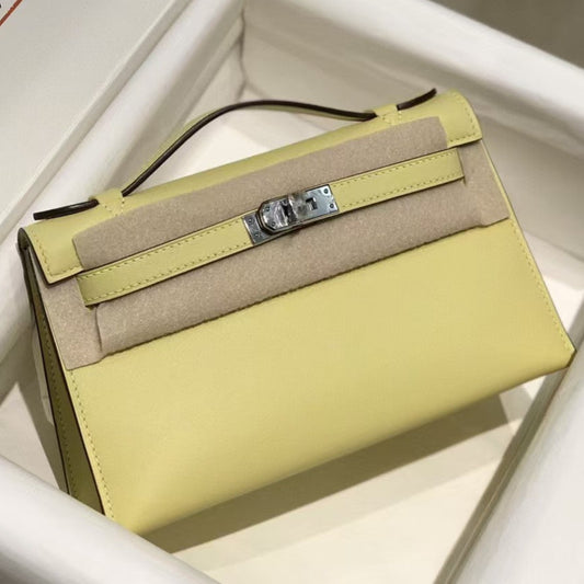 Kelly Pochette 22 Bag Yellow Silver Calfskin