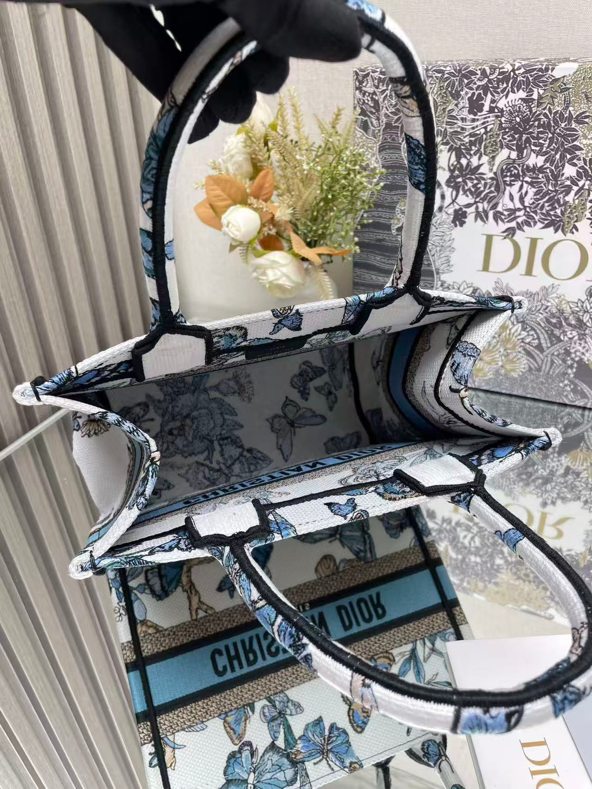 CD 2025 Butterfly Book Tote Blue White Canvas