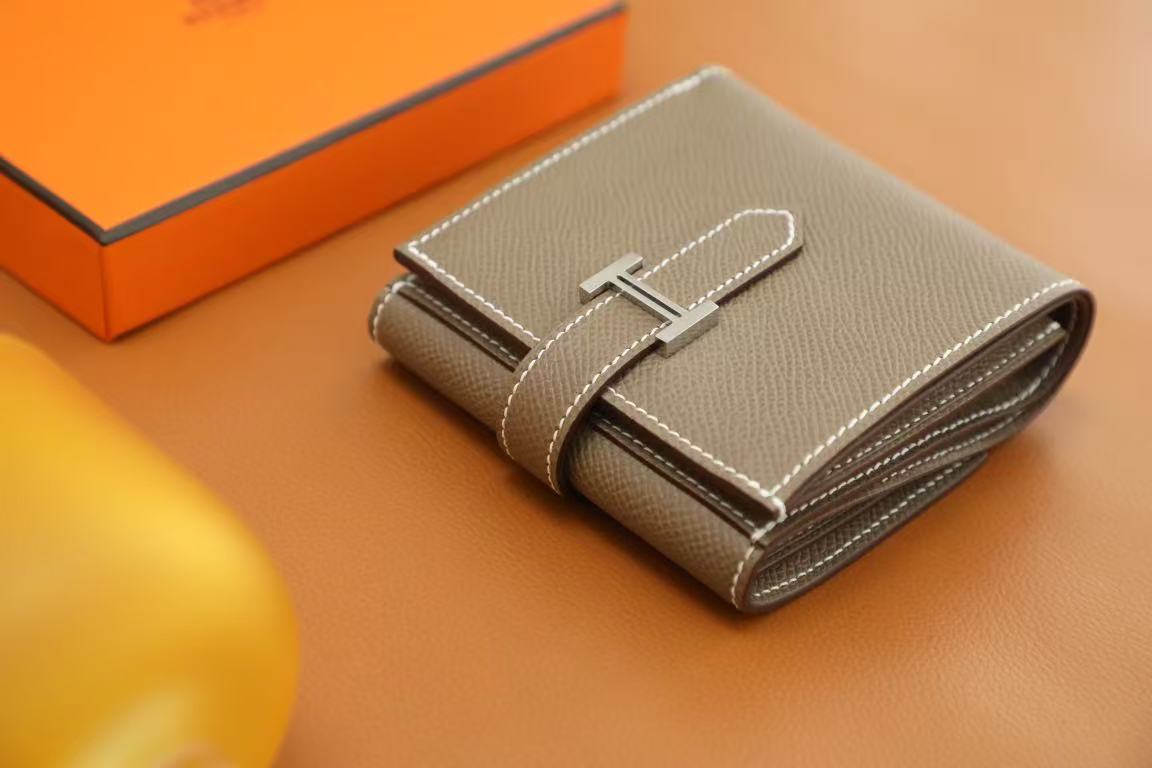 Hermes 2026 Bearn Compact Wallet Etoupe Epsom Leather