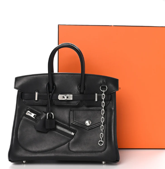 Hermes 25 Veau Volupto Rock Birkin Bag 25cm Black Silver Smooth Leather