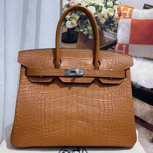 HM BIRKIN 30cm Bronze Matte Alligator Leather Silver Hardware