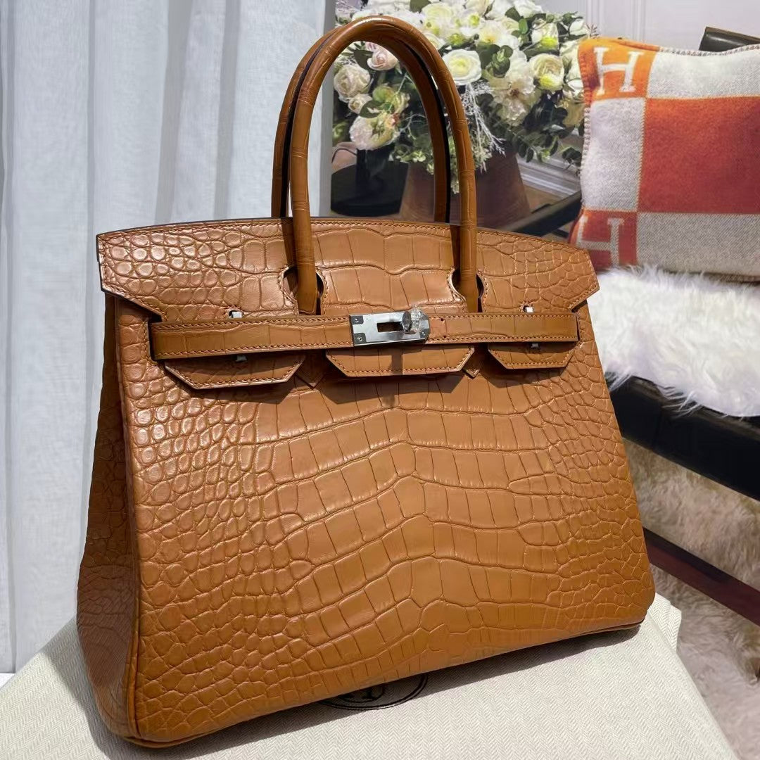 HM BIRKIN 30cm Bronze Matte Alligator Leather Silver Hardware