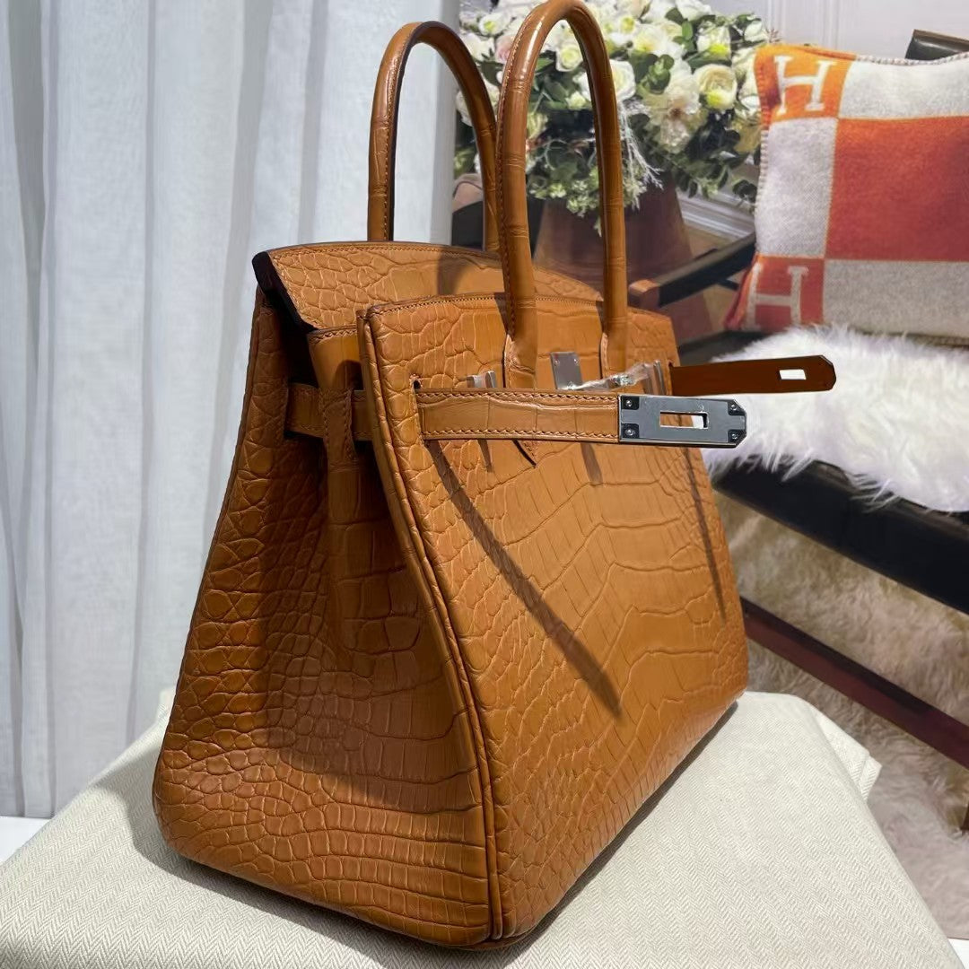 HM BIRKIN 30cm Bronze Matte Alligator Leather Silver Hardware