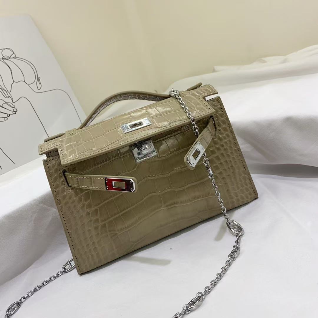 HM Kelly 22cm Gris Tourterelle Crocodile Leather (12 day production)