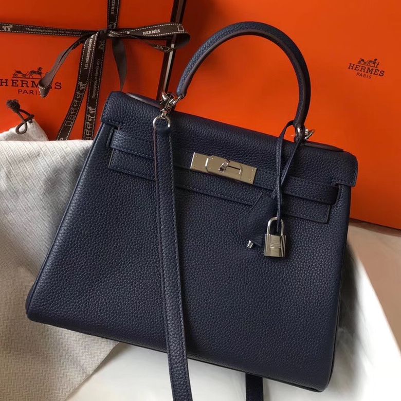 HM KELLY 28CM DARK BLUE TOGO LEATHER SILVER HARDWARE