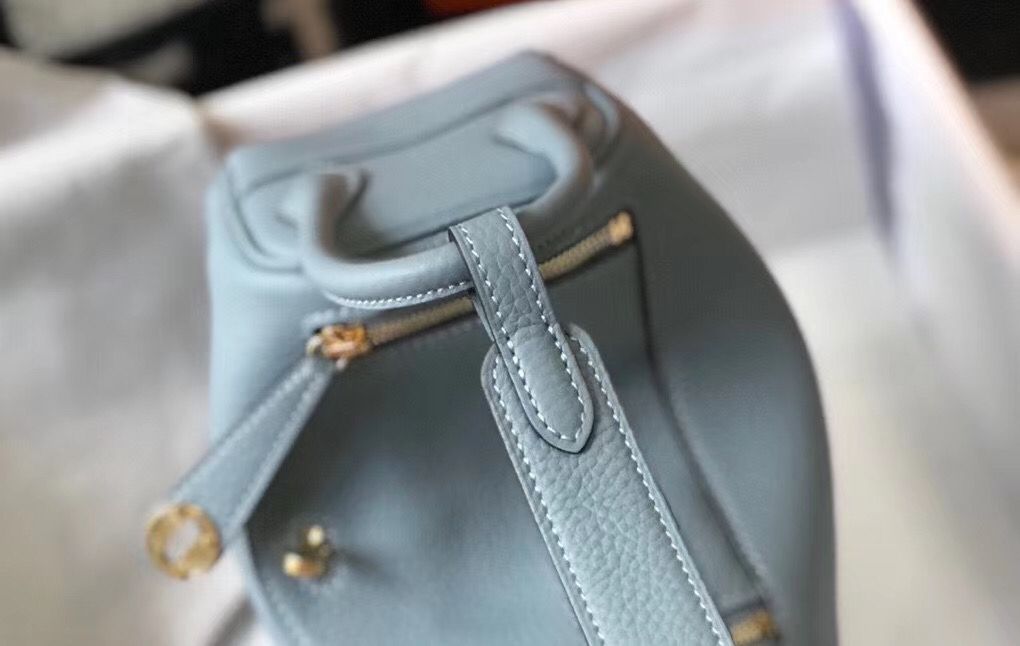 HM Mini Lindy 20cm Blue Lin Clemence Leather