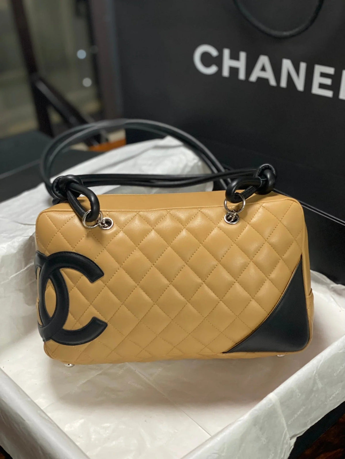 Chanel 2026 Cambon Ligne Bowler Bag 18cm Quilted Leather 348252