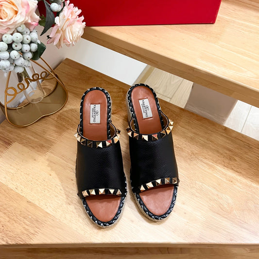 Valentino Mule Wedge Black Leather 240592