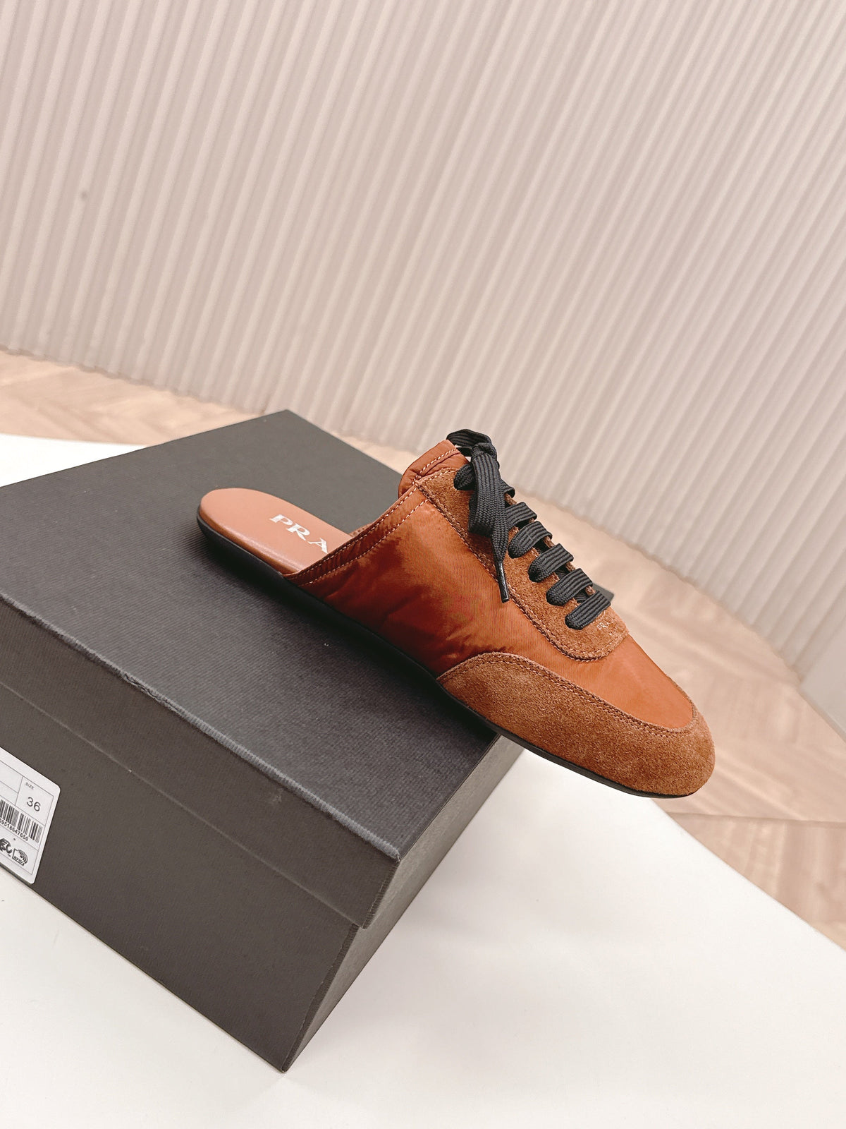 PRA 26S Mule Sneaker Camel Brown Suede Canvas 600607