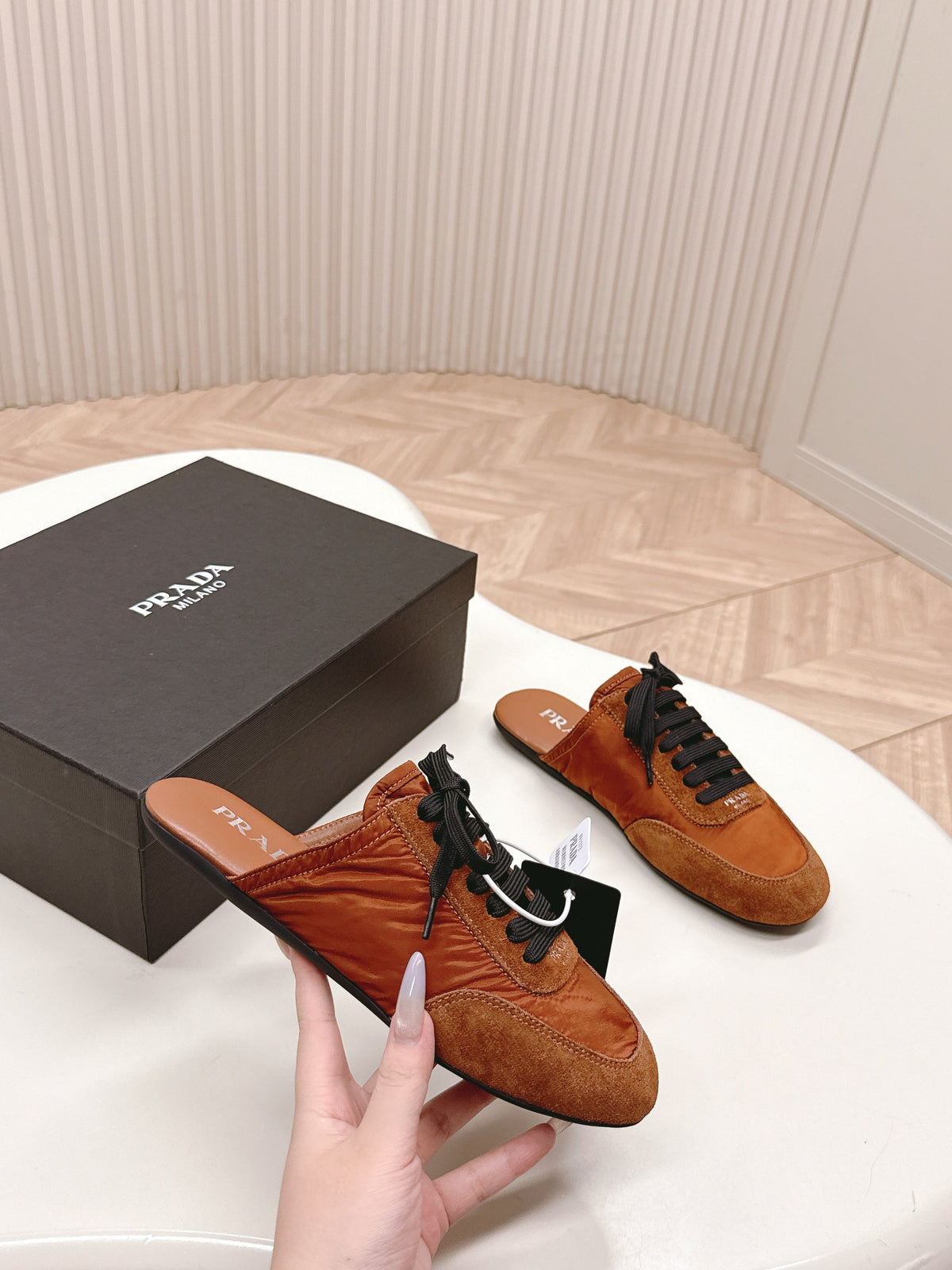 PRA 26S Mule Sneaker Camel Brown Suede Canvas 600607