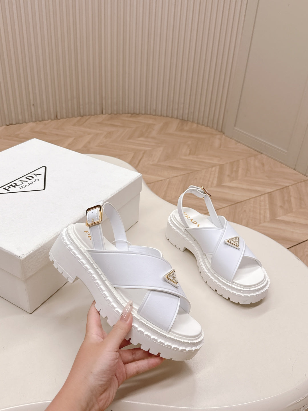 PRA 26S Platform Sandals White Cowhide 600564
