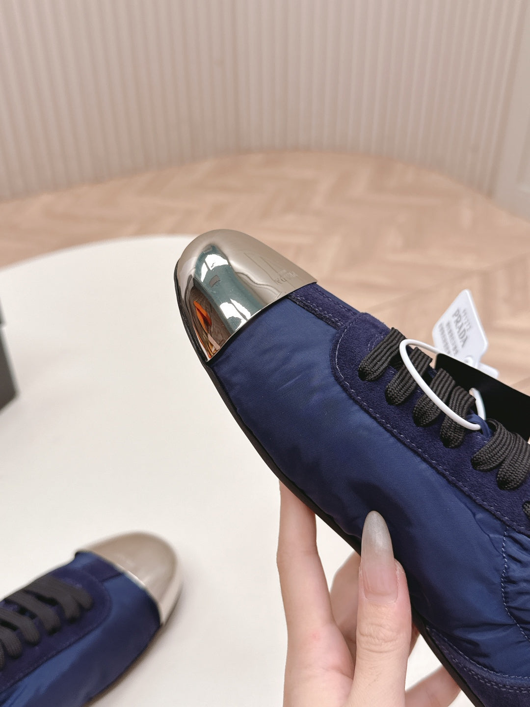PRA 26S Mary Jane Navy Blue Sliver Canvas Suede 600624