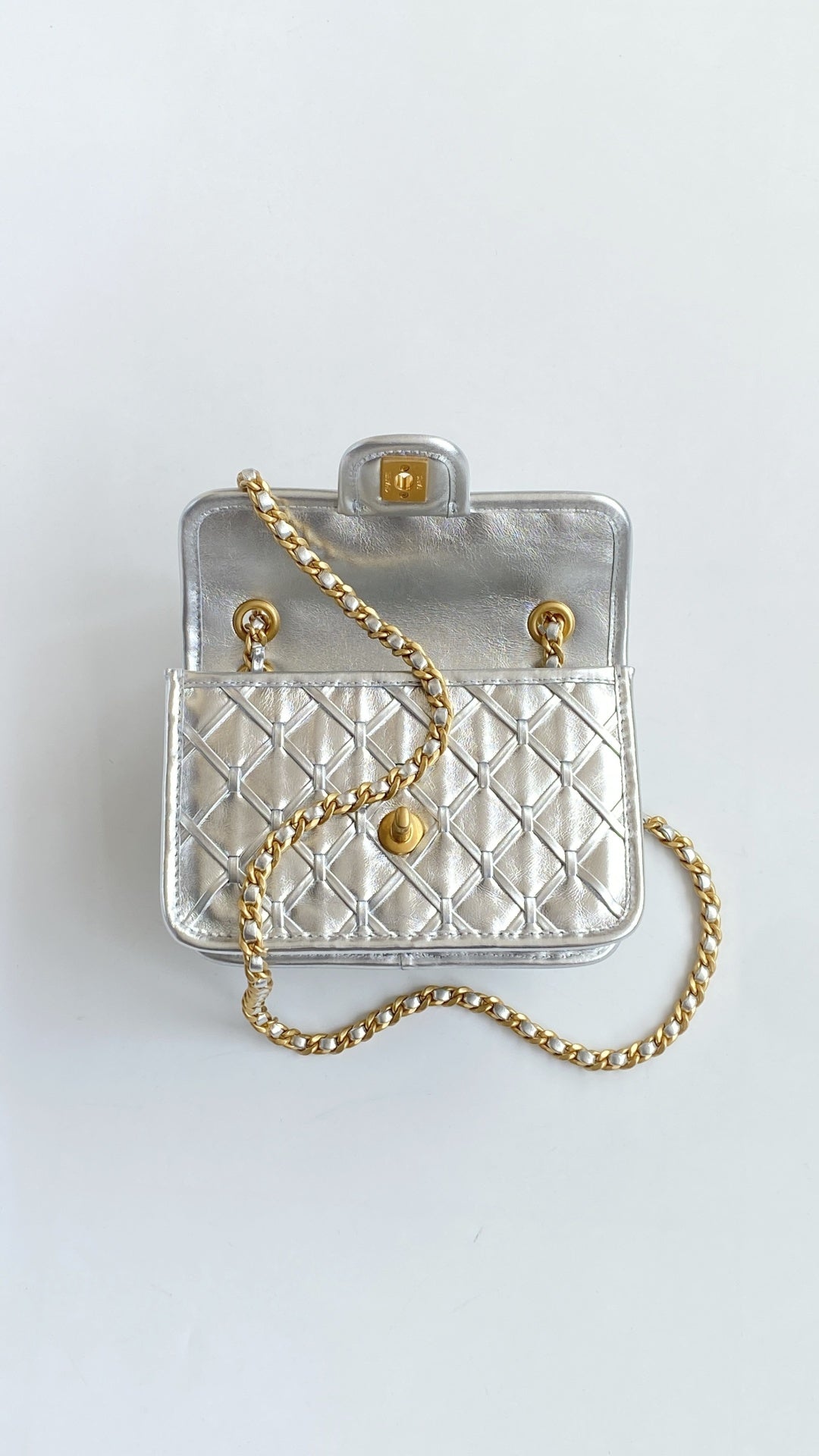 Chanel 25C Mini Flap Bag Silver Gold Lambskin