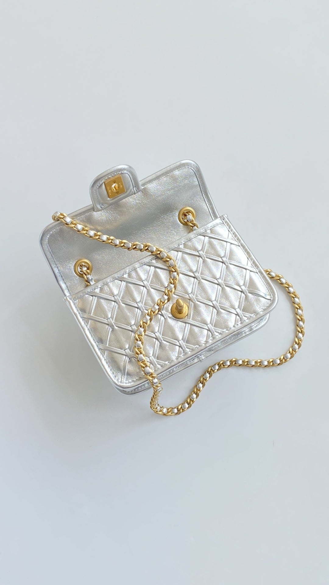 Chanel 25C Mini Flap Bag Silver Gold Lambskin