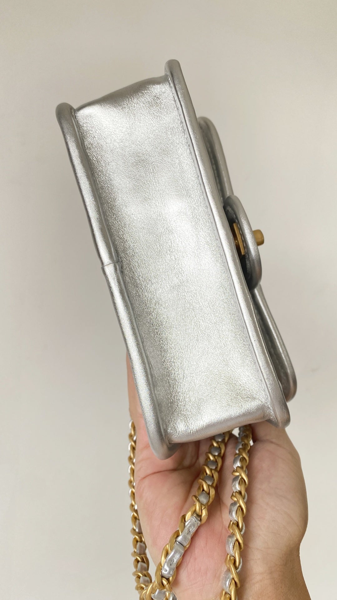 Chanel 25C Mini Flap Bag Silver Gold Lambskin