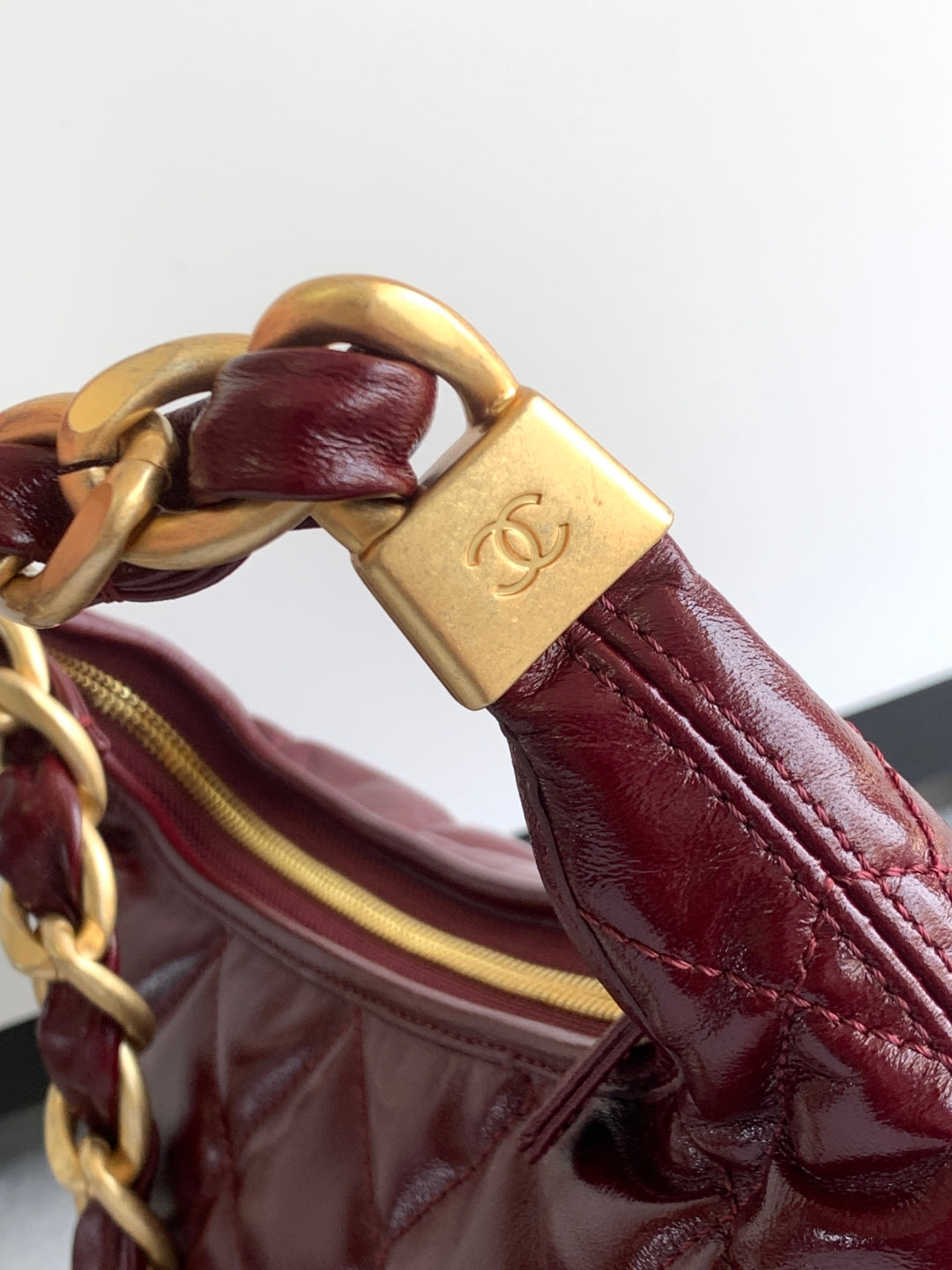 CC Hobo Bag With Chain 35cm Red Lambskin 277763 GHW