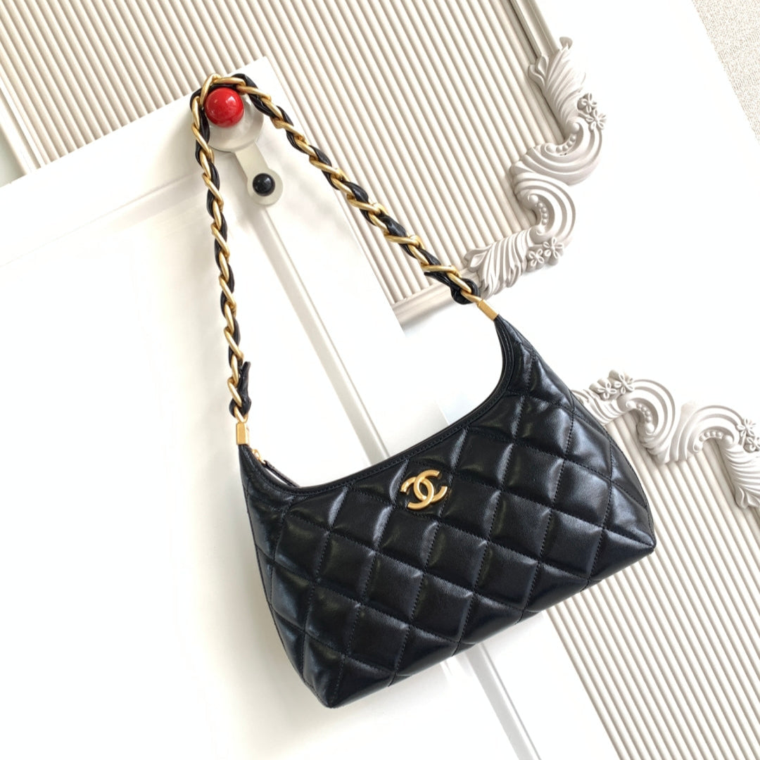 CC Hobo Bag With Chain 35cm Black Lambskin 277765 GHW