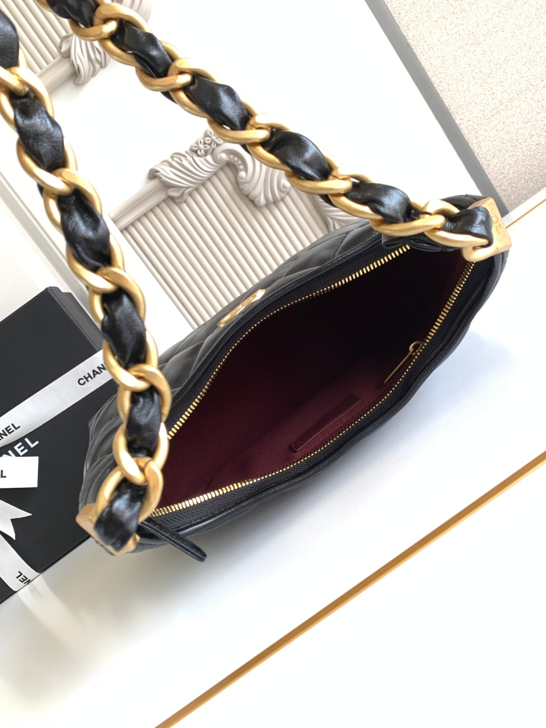 CC Hobo Bag With Chain 35cm Black Lambskin 277765 GHW