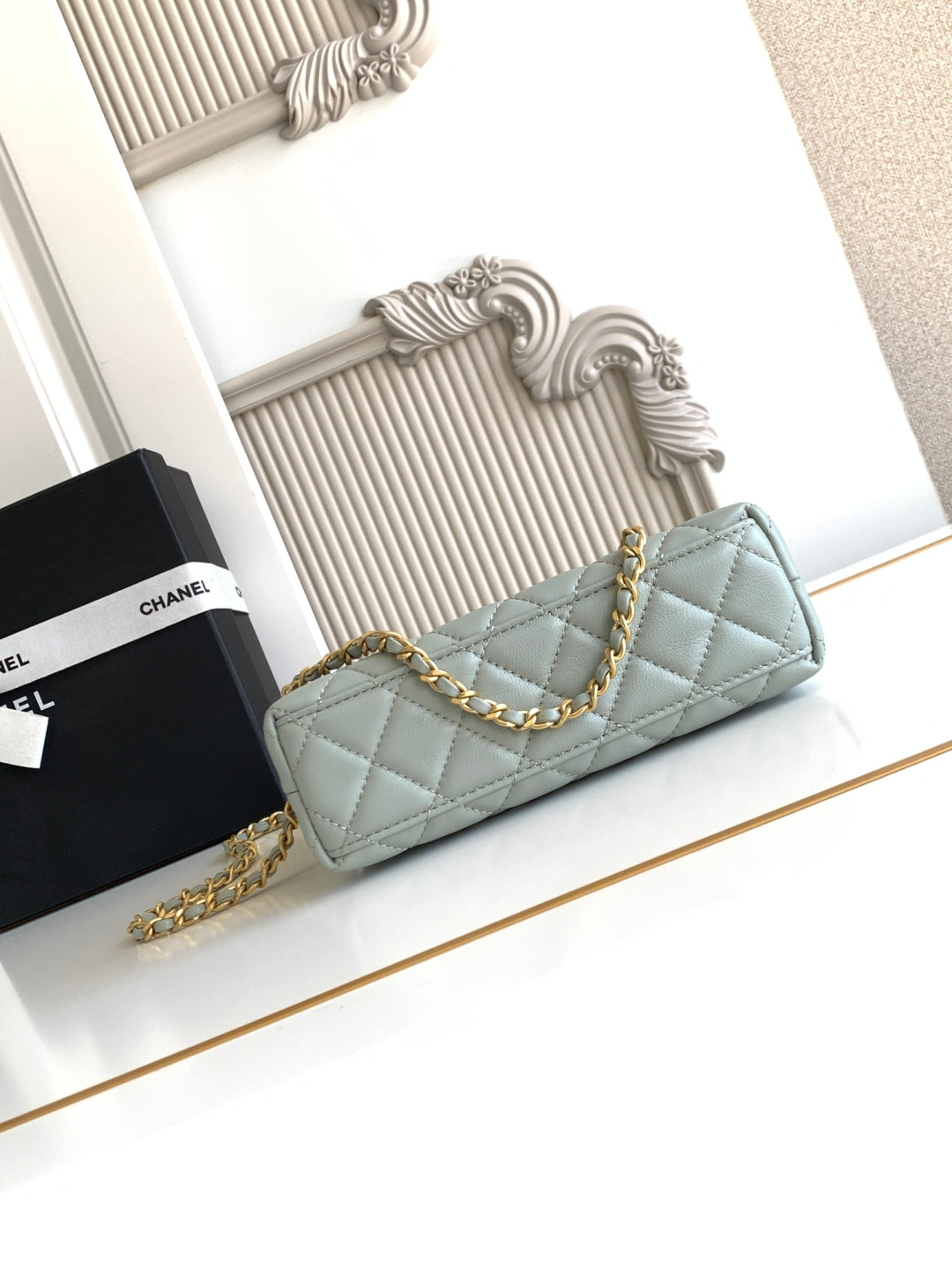 cc 24a nano 19cm kelly shopper bag pastel mint green lambskin