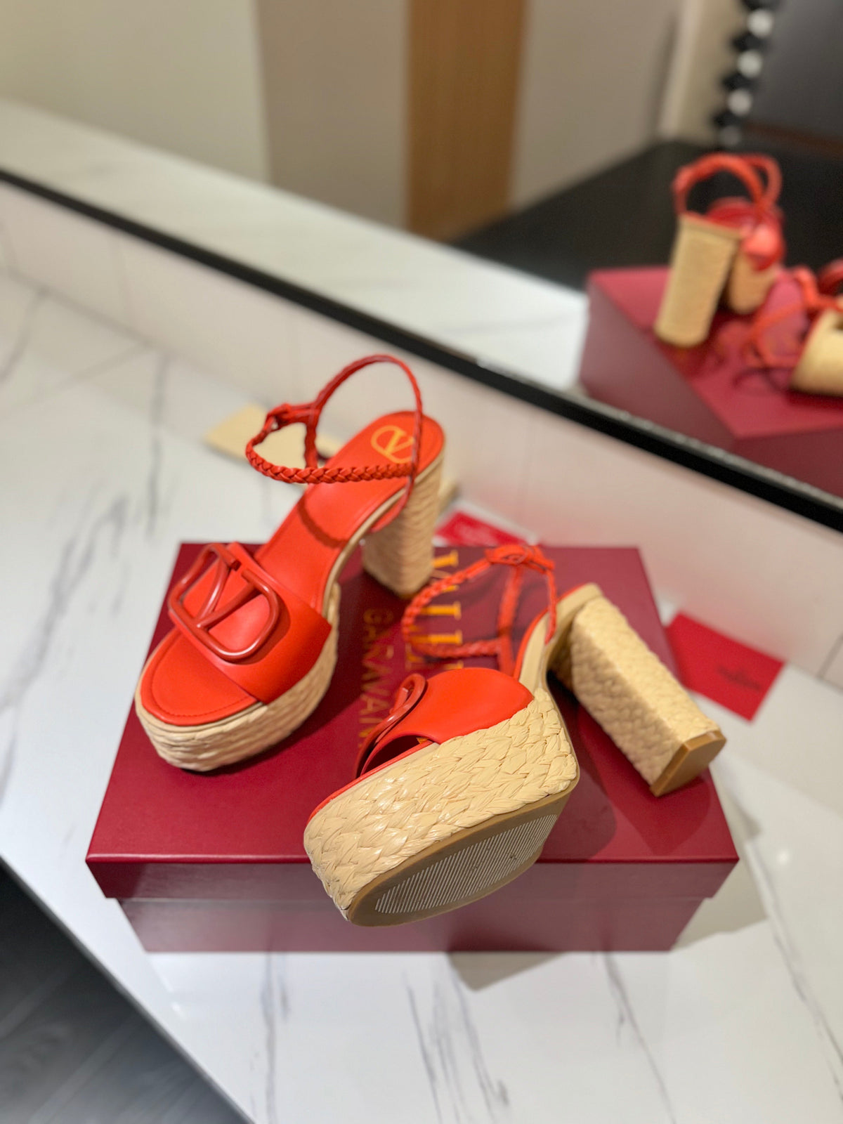 VT Espadrilles Platform Sandals Orange Calfskin 369494