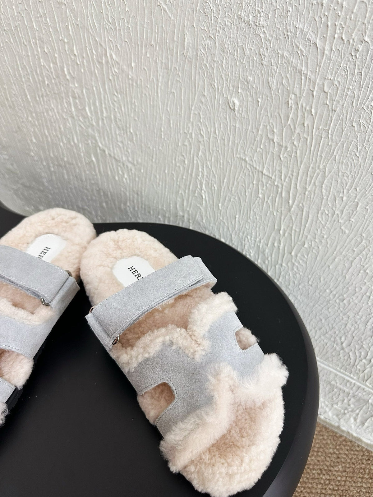 HM Chypre Sandal In Light Grey Blue Mix White Suede And Fleece Lining  961137