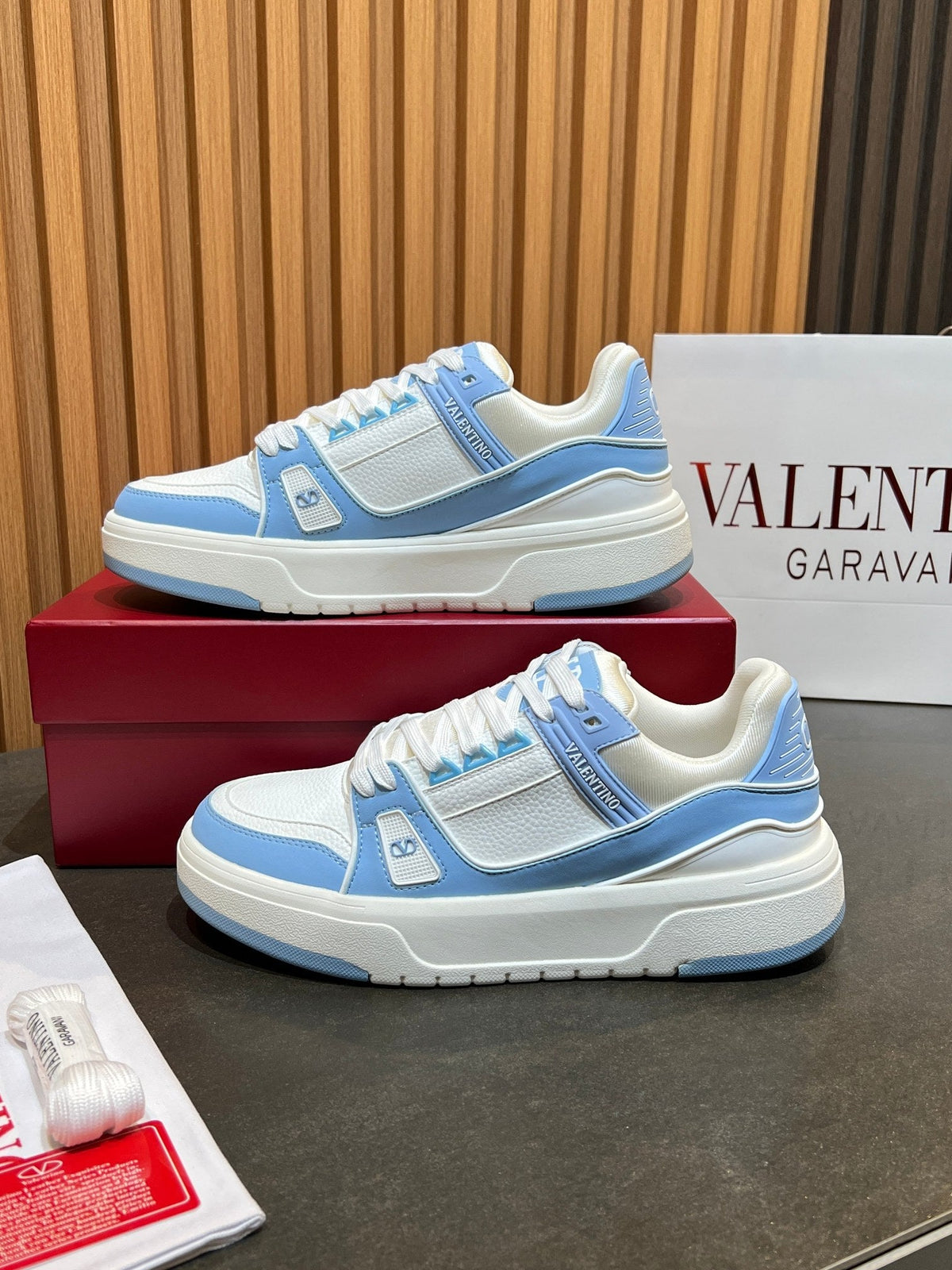 VT 25S Couple Sneakers White Light Blue Calfskin 563114