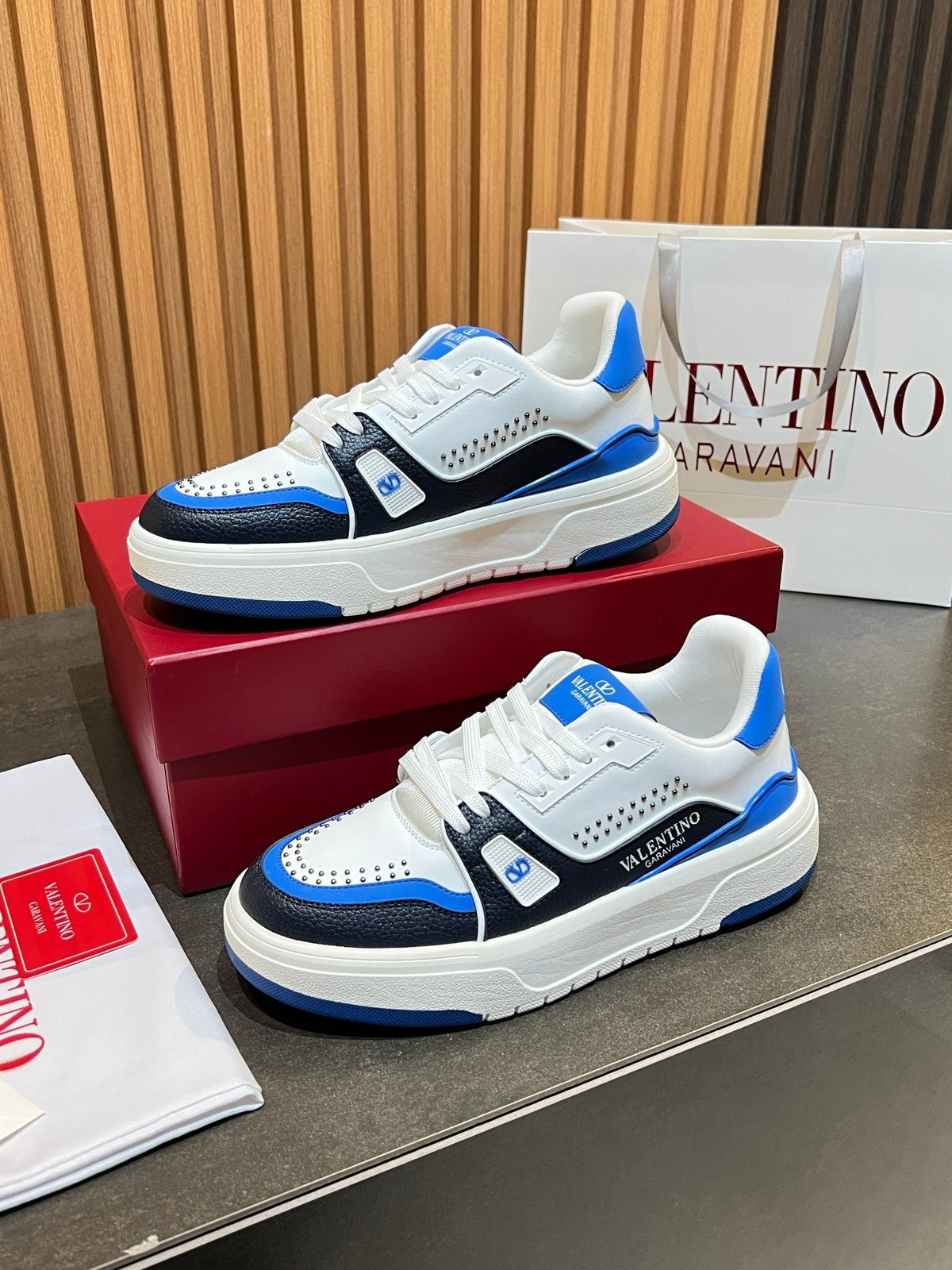 VT 26s Upvillage Trainers White Blue Black Leather Studded 105516