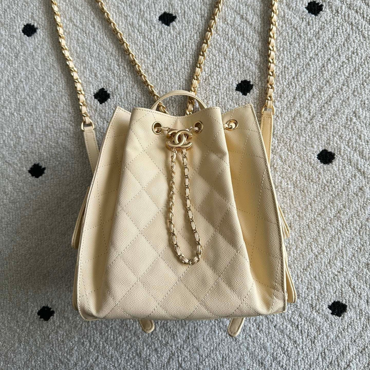 Chanel 2025 Backpack 23cm Light Yellow Grained Calfskin 318276