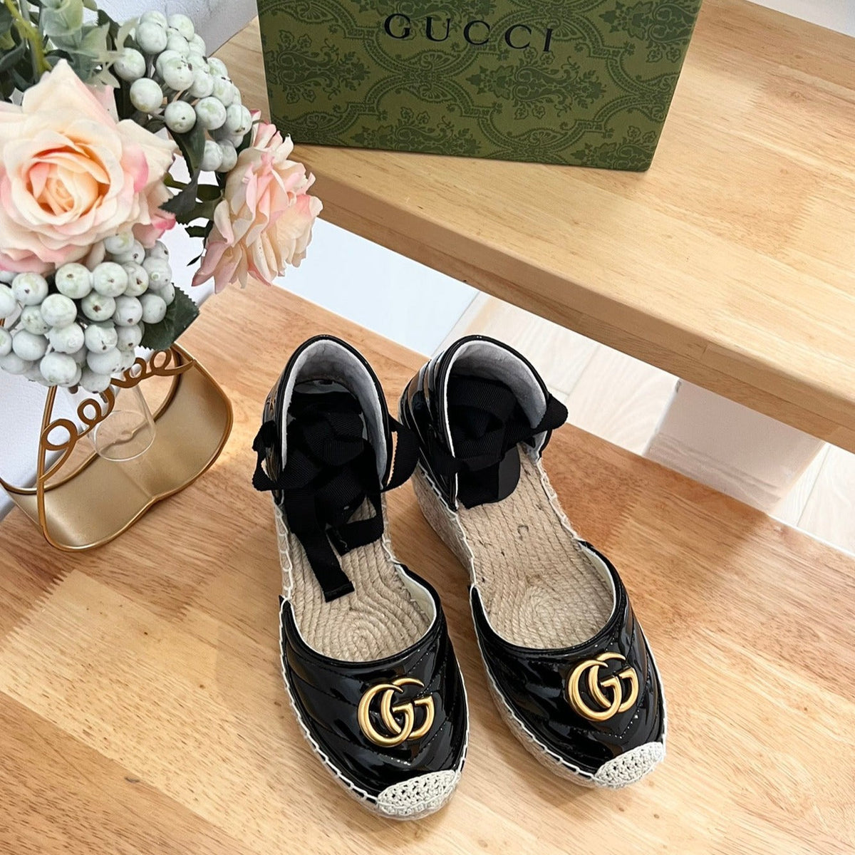 GG  Crochet platform Espadrilles Blush Black