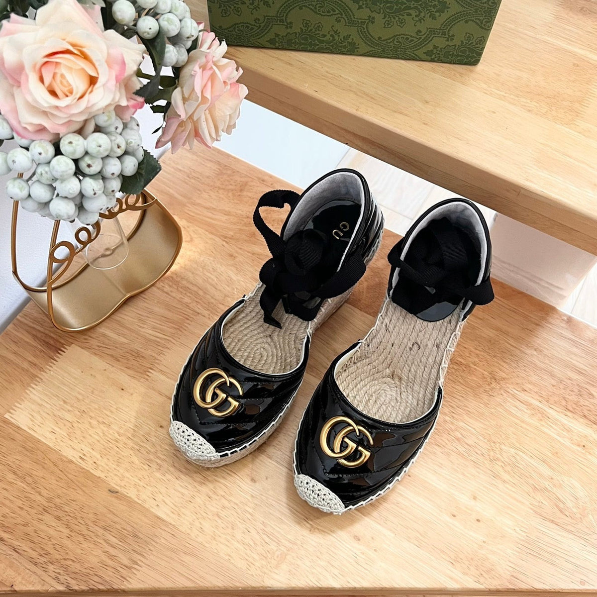 GG  Crochet platform Espadrilles Blush Black