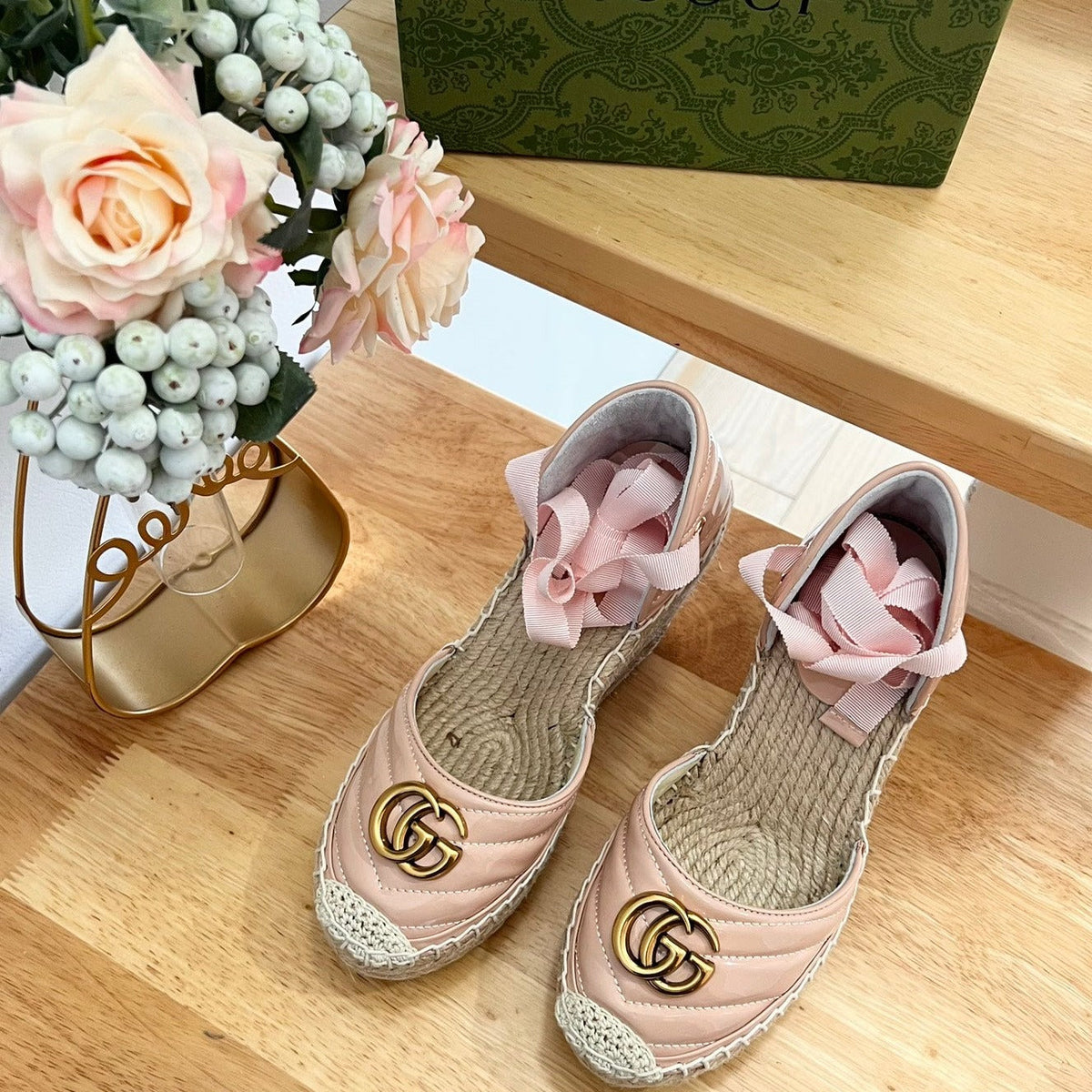 GG  Crochet platform Espadrilles Blush Pink