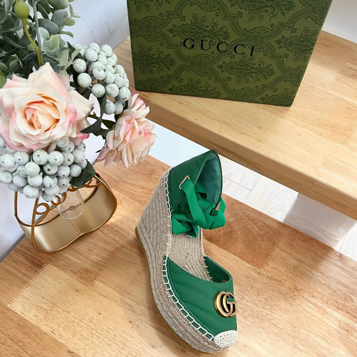 GG  Crochet platform Espadrilles Jade Green